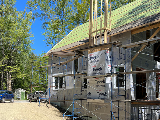 Side wall of two story home under constrcution