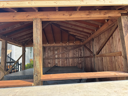 Interior view of wood framed hot tub enclosure