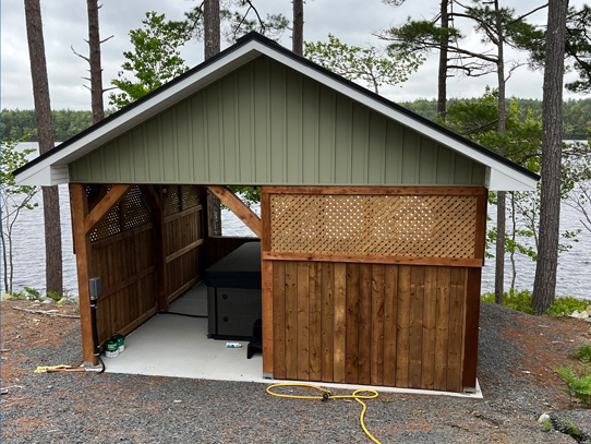 Interior of outbuilding with hot tub
